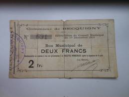 Aisne 02 Becquigny , 1ère Guerre Mondiale 2 Francs R - Notgeld