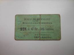 Nord 59 Beauvois-en-Cambrésis , 1ère Guerre Mondiale 5 Centimes - Bonos