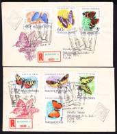 A)1959 HUNGARY SET 2 CIRCULATED FDC WITH TOPIC BUTTERFLY STAMPS AND REGISTERED STIKER - FDC