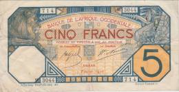 SENEGAL - DAKAR - AFRIQUE OCCIDENTALE ** BILLET 5 FRANCS 7 Février 1926 - W 3044 - 714 ** ACHAT IMMEDIAT - Sénégal