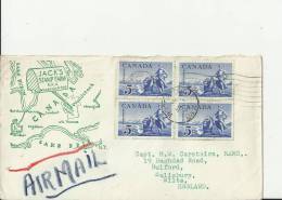 CANADA 1958 ???– COVER FROM WOODSTOCK ONT STAMP FARM   W 1 BLOCK OF 4 ST   OF 5 C (LAVERENDRYE) ADDR TO SALISBURY –U.KIN - Gedenkausgaben