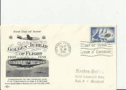 CANADA 1959 – FDC  50 YEARS OF 1ST FLIGHT BY JOHN A.D.CURDY ON SILVER DARTAT BADDECK   W 1  ST   OF 5 C ADDR TO MONTREAL - 1952-1960