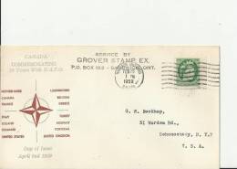 CANADA 1959 – COVER  10 YEARS OF CANADA WITH NATO  APR 2  W 1  ST   OF 2 C ADDR TO SCHENECTADY NY USA  POSTM WINDSOR -ON - 1952-1960
