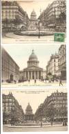 75 -  PARIS 5e -  Lot De 3 Cartes - Le Panthéon Et La Rue Soufflot - Animation Colonne De Publicité, Kiosque à Journaux - Panthéon