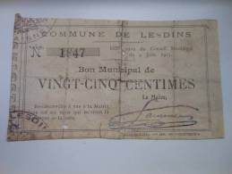 Aisne 02 Lesdins , 1ère Guerre Mondiale 25 Centimes R - Bons & Nécessité