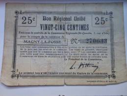 Aisne 02 Magny-la-fosse , 1ère Guerre Mondiale 25 Centimes BRU - Bons & Nécessité