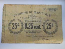 Aisne 02 Mateville , 1ère Guerre Mondiale 25 Centimes - Bons & Nécessité