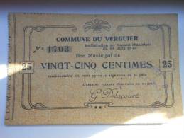 Aisne 02 Verguier , 1ère Guerre Mondiale 25 Centimes R1 - Bons & Nécessité