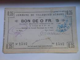 Aisne 02 Villequier-Aumont , 1ère Guerre Mondiale 25 Centimes R - Bons & Nécessité