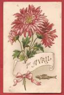 N653 1er Avril, Poisson, Fleurs En Relief.Cachet 1906 - 1er Avril - Poisson D'avril