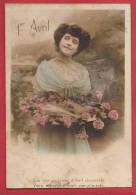 N659 1er Avril, Jeune Femme , Poisson, Fleurs,  Cachet 1911 - April Fool's Day