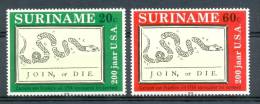 Mz0041 SLANG REPTIEL 200 JAAR U.S.A. SNAKE REPTILE SURINAME 1976 PF/MNH VANAF1EURO - Serpents