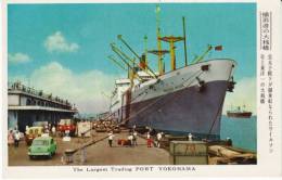 Yokohama Japan, Port Scene, Harbor Shipping, Auto, 'President Wilson' Cargo Vessel, C1950s/60s Vintage Postcard - Yokohama