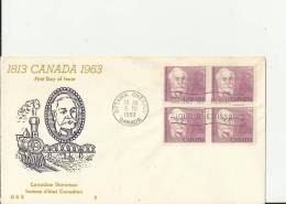 CANADA 1963– FDC 150 YEARS BIRTH OF SIR CASIMIR WS. GZOWSKI- STATEMAN  W 1 BLOCK OF 4 STS OF 5 C   POSTM OTTAWA-ONT MAR - 1961-1970