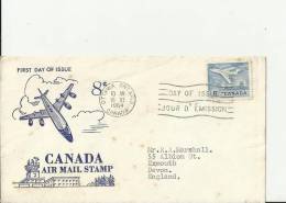 CANADA 1964– FDC CANADA AIR MAIL STAMP COVER W 1 ST  OF 8 C  ADDR IYO EXMOUTH-U.KINGDOM  POSTM OTTAWA-ONT NOV 18 RE1038 - 1961-1970