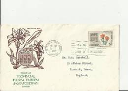 CANADA 1966 – FDC FLORAL EMBLEM SERIES SASKATCHEWAN  – PRAIRIE LILY -)  W 1 ST  OF 5 C  ADDR TO EXMOUTH U.KINGDOM POSTM - 1961-1970