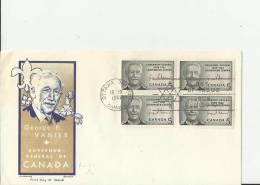 CANADA 1967– FDC  GEORGE  P. VANIER – CANADA GOVERNOR GENERAL (DES. 1) W 1 BLOCK OF 4 STS  OF 5 C POSTM OTTAWA-ONT SEP 1 - 1961-1970