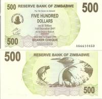 Zimbabwe P-43, 500 Dollars, Tiger Fish & Kariba Dam On Zambezi River $5 CV! - Zimbabwe