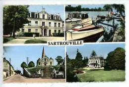 Sartrouville Multivues : Hotel De Ville Bords Seine Bateaux Eglise Dispensaire Colorisée Dentelée - Sartrouville