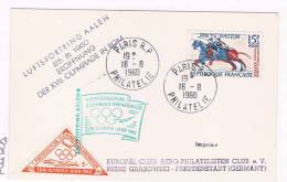 1960. Francia A Alemania. Postal Circulada Con Sello De Francia Y Viñeta Del Correo Aereo Y Olimpiada - Summer 1960: Rome