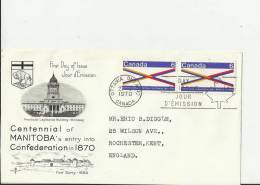 CANADA 1970 - FDC MANITOBA ENTRY INTO CANADA´S CONFEDERATION ADDR TO ROCHESTER  U.KINDOM  W 2 ST OF 6 C POSTM OTTAWA ONT - 1961-1970