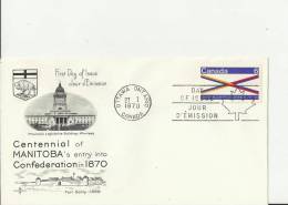 CANADA 1970 - FDC MANITOBA ENTRY INTO CANADA´S CONFEDERATION W 1 ST OF 6 C POSTM OTTAWA ONT GEN 27 RE1986 - 1961-1970