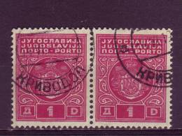 PORTO-COAT OF ARMS-1 DIN-PAIR-TYPE II-POSTMARK-KRIVODOL-RARE-CROATIA-YUGOSLAVIA-1931 - Postage Due