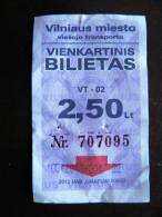 Bus And Trlleybus Ticket From Lithuania 2,5lt. - Europa