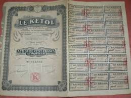 ACTION DE 100 FRANCS AU PORTEUR "  LE KETOL " A PARIS 1926 ENTIERE  AVEC 30 COUPONS - Industry