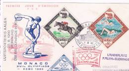 1960. Monaco A Alemania. Postal Circulada Con Sello Y Viñeta  De La Olimpiada De Roma - Summer 1960: Rome