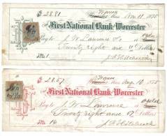 28,81 + 28,57  $ The First National Bank Of Worcester  1875 Lot Of 2   LOTTO 1564 - Altri & Non Classificati