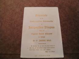 BC4-2-100 CDP Souvenir Communion Jacqueline Dispas Liège 1945 - Kommunion Und Konfirmazion