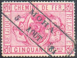 CF N°4 - 50 Centimes Rose Annulé Apr La Griffe Oblongue Noire De MOHA 5 AOUT 1884.  RR Oblitération De Cette Petite Gare - Altri & Non Classificati