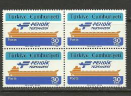 Turkey; 1982 The Inauguration Of Pendik Shipyard (Block Of 4) - Neufs