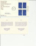 CANADA 1973 – FDC 350 YEARS BIRTH FRANCOIS XAVIER DE MONTMORENCY-LAVAL DE MONTIGNY W 1 UPPER RIGHT BLOCK OF 4  STS OF 8 - 1971-1980