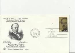 CANADA 1973 – FDC 100 YEARS DEATH  OF JOSEP HOWE  - PREMIER OF NOVA-SCOTIA W 1 ST OF 8 C POSTM. OTTAWA-ONT MAY 16 RE2020 - 1971-1980