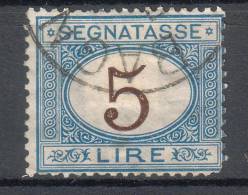 Regno D'Italia - 1870 Segnatasse (usato) 5 Lire Azzurro E Bruno Sass. 13 - Impuestos