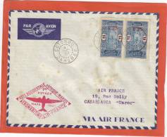 Paire N° 80 Sur Lettre De Cotonou Pour Paris 4 Mars 1937.Cachet Spécial Losange Type 37-14 Rouge AEROMARITIME . AIR FRAN - Lettres & Documents