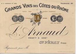 Carte Grands Vins Des Cotes Du Rhone - L. Arnaud - Saint Péray - Visitekaartjes