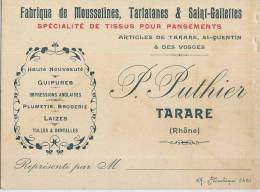 Carte Fabrique De Mousselines, Tarlatanes Et Saint Gallettes - P. Puthier - Tarare - Visitenkarten