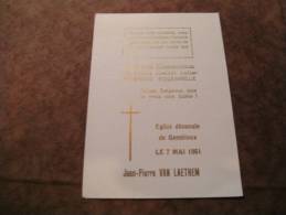 BC4-2-101 CDP Souvenir Communion   Jean Pierre Van Laethem  Gembloux 1961 - Communie