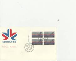 CANADA 1978 – FDC 11TH COMMONWEALTH GAMES – EDMONTON ’78  W 1 BLOCK OF 4 STS OF 30 C  POSTM. EDMONTON  MAR 31 RE20603 - 1971-1980