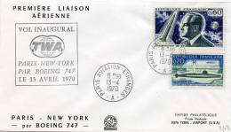 Vol Inaugural  TWA Paris New-York Par Boeing 747 Le 13/4/1970 - 1960-.... Cartas & Documentos