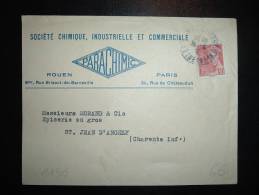 LETTRE TP MERCURE 30C OBL. 30-8-? ROUEN ST SEVER (76 SEINE-MARITIME) + PARACHIMIC - 1938-42 Mercure