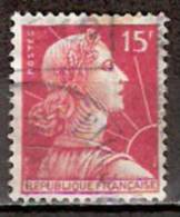 Timbre France Y&T N°1011 (04) Obl.  Marianne De Muller.  15 F. Rose Carminé. Cote 0,15 € - 1955-1961 Marianne (Muller)