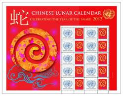 ONU New-York 2013 - Feuille De Timbres Personnalisés "Chinese Lunar Calendar" Année Du Serpent - Blocs-feuillets