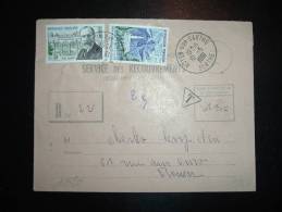 LETTRE SERVICE DES RECOUVREMENTS TP REUNION 1,00F + HONNORAT 0,30F OBL. 10-5-1961 NOYEN SUR SARTHE (72 SARTHE) - Posttarife