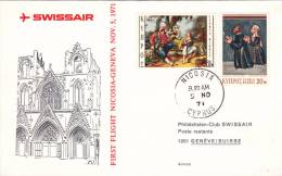 Nicosia Geneva 1971 - Nicosie Genève - First Flight - 1er Vol Swissair - Briefe U. Dokumente