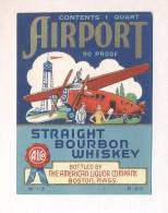 Etiquette De Bourbon   Whisky   -  Airport  -  Boston  USA  (Thème Avion) - Whisky