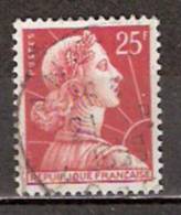 Timbre France Y&T N°1011C (03) Obl.  Marianne De Muller.  25 F. Rouge. Cote 0,15 € - 1955-1961 Marianne De Muller